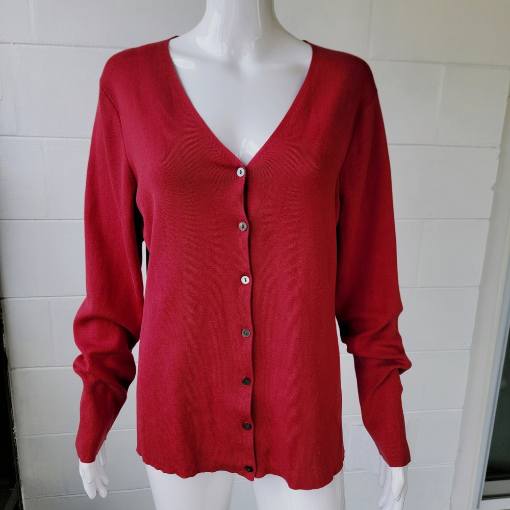 VTG 90s Charter Club Red Cardigan Sweater Women XL Classic Silk Blend Y2K Office